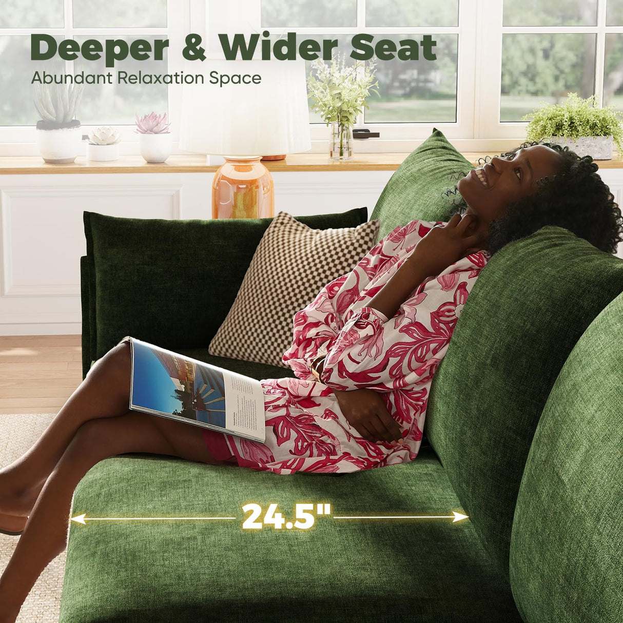 ABCASA 102.6" Modular Sectional Sofa, Oversized 3-Seater Green Couch with Removable Chenille Fabric Cover, Deep Seat & High Backrest for Living Room, Office & Apartment ABCASA