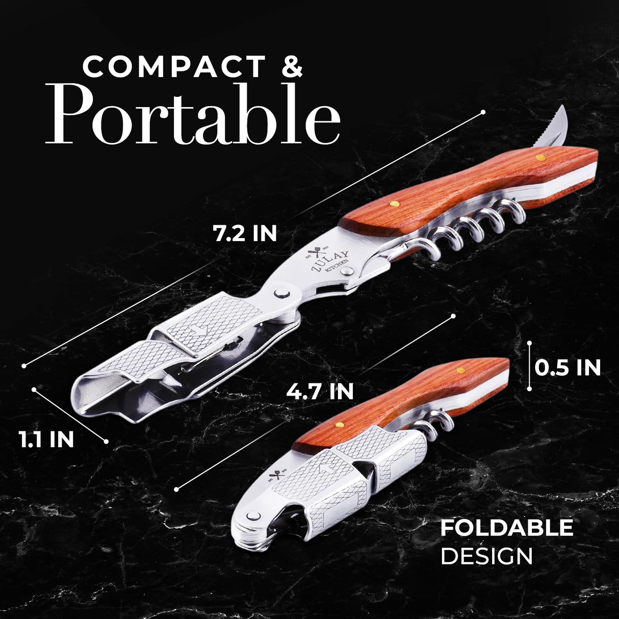 Zulay Kitchen Corkscrew Wine Opener - Premium 420 Stainless Steel & Rosewood Wine Bottle Opener - Double Hinged Opener with Foil Cutter & Cap Remover - Rosewood Zulay Kitchen