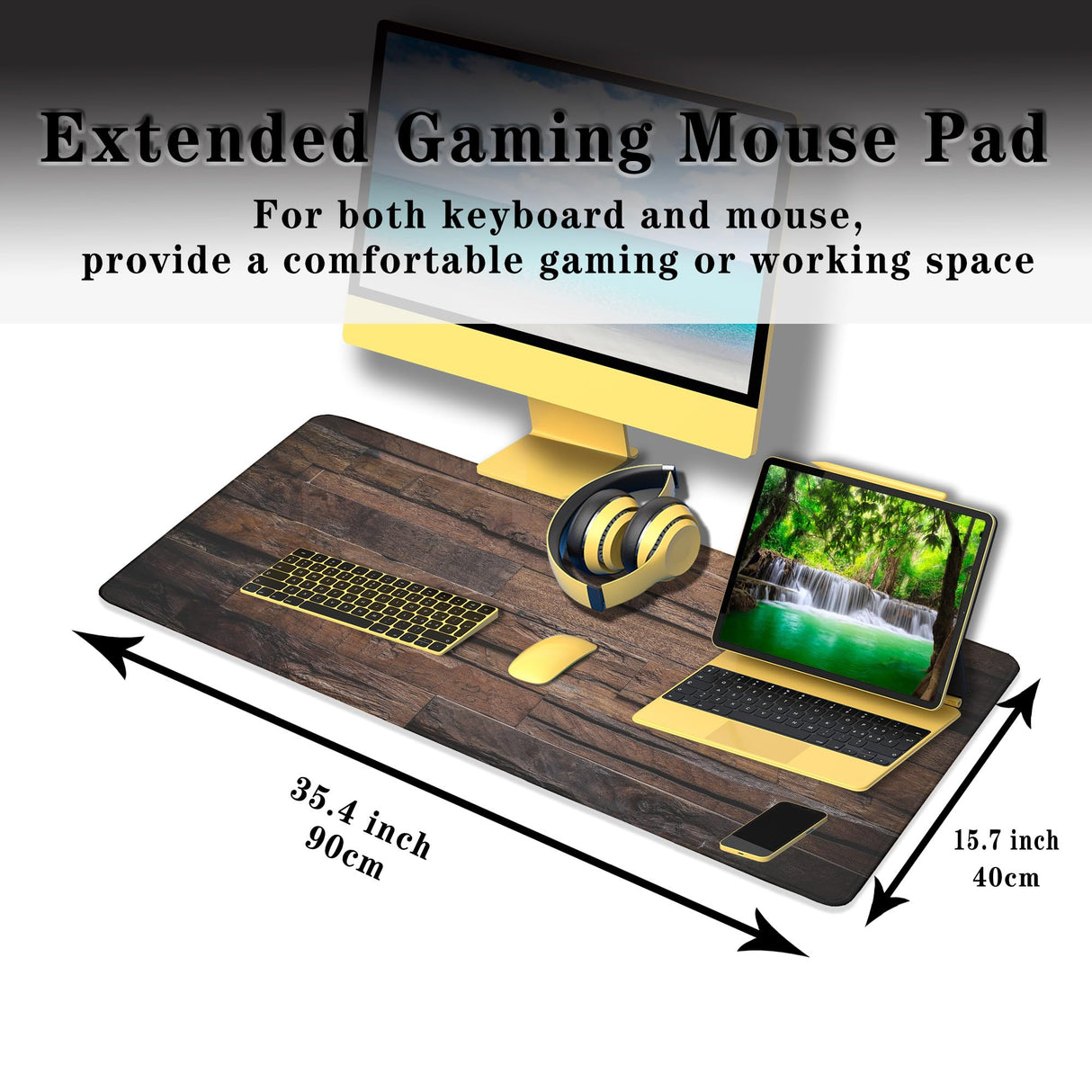 Samgula Gaming Mousepad Computer Desk Pad, Computer Desk Mats XXL Mouse Pad, Pc Gaming Mat Waterproof Non-Slip Rubber Base, 35.4" X 15.7" for Work/Game/Office Dark Wood, Vintage Natural Wooden Board Samgula