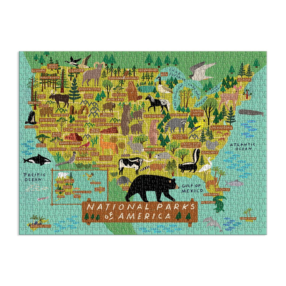 Galison National Parks of America Puzzle, 1000 Pieces, 27” x 20” – Difficult Jigsaw Puzzle Featuring Stunning and Colorful Artwork by Anne Bentley – Thick, Sturdy Pieces, Challenging Family Activity Galison