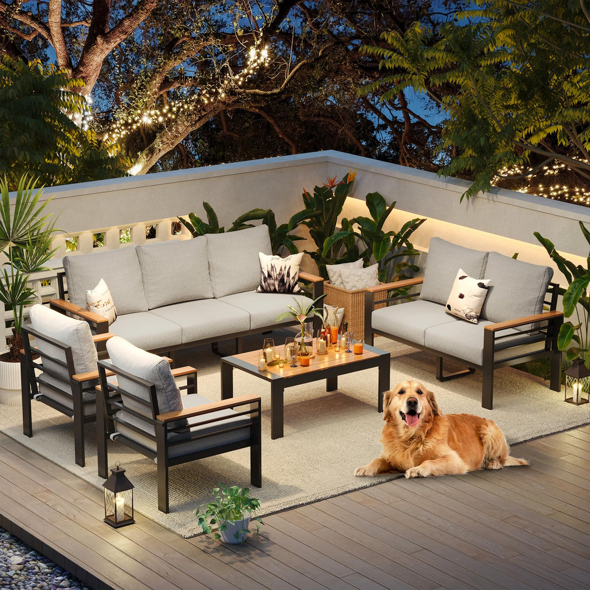 Aoxun Aluminum Patio Furniture Set 7 Seats, Oversized Outdoor Sectional with Washable Thick Cushions, Coffee Table and Waterproof Cover, Patio Conversation Sets for Porch, Balcony, Deck Aoxun