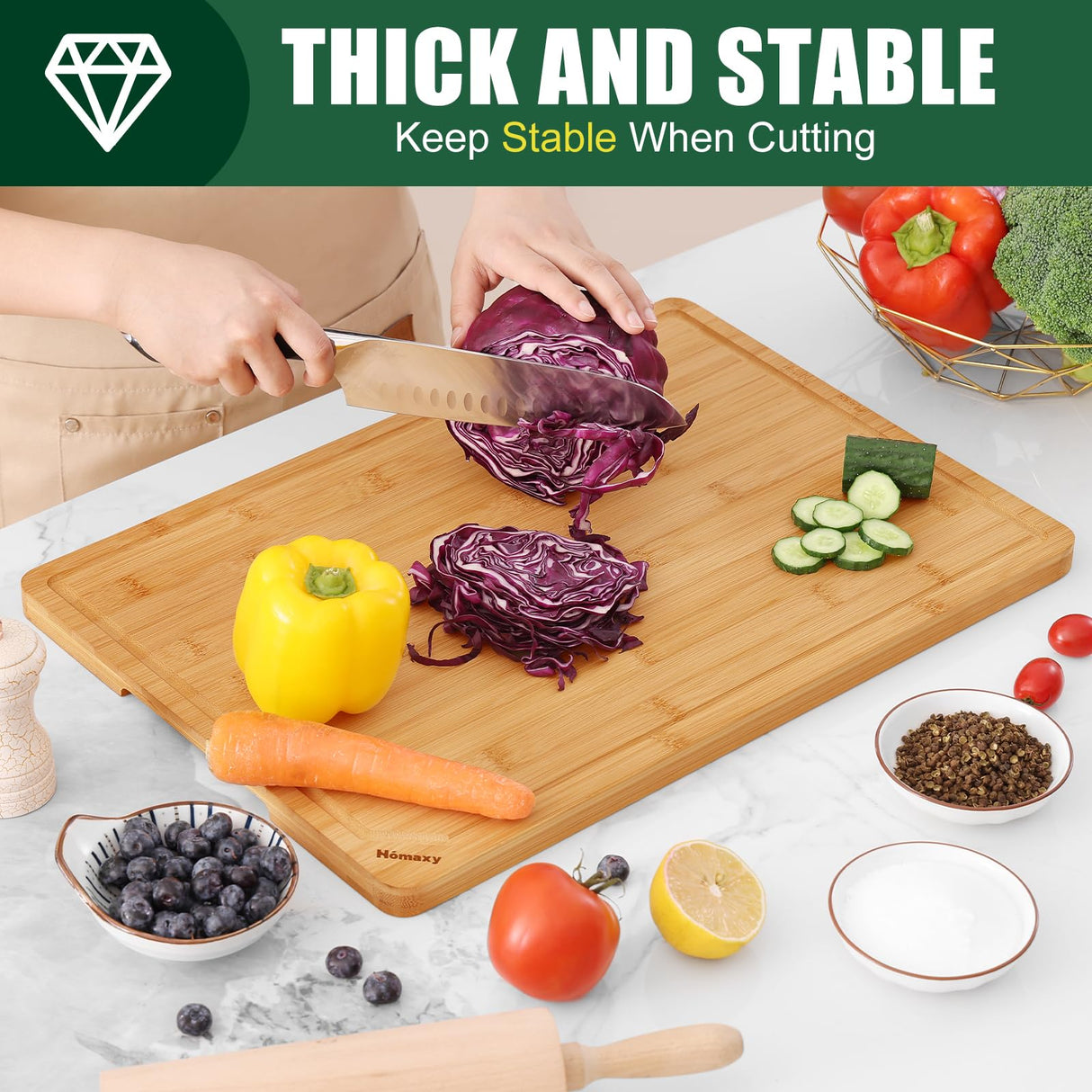 Homaxy Extra Large Organic Bamboo Cutting Boards for Kitchen, 20"x14" Wooden 2XL Cutting Board with Juice Groove and Handles, Charcuterie Butcher Block Wood Serving & Chopping Board - Pre Oiled Homaxy