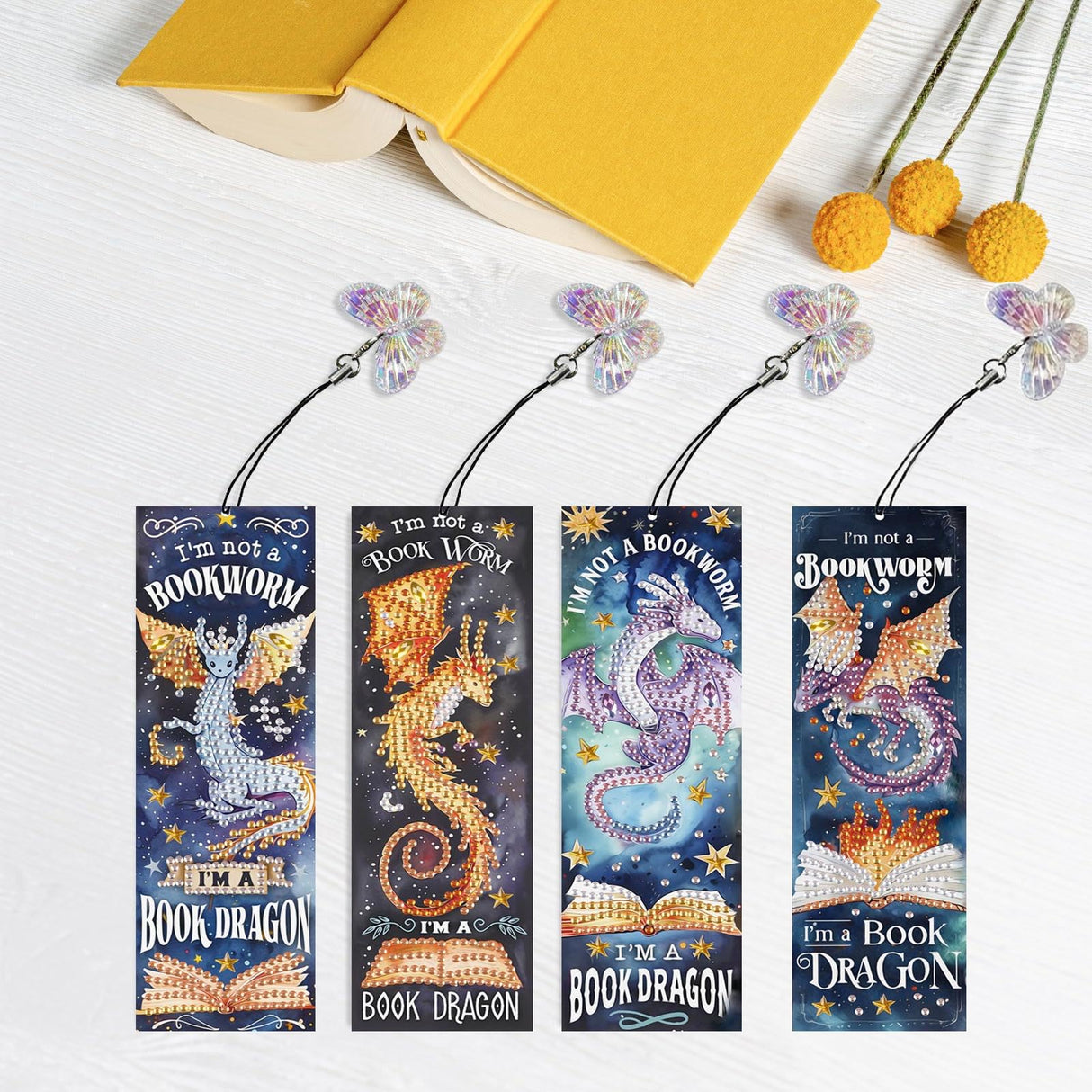 4pcs Diamond Art Bookmarks,Diamond Painting Bookmark Kits for Adult,DIY Gem Art Small Crafts with Rhinestone Tassel,Paint by Diamonds for Graduation Birthday Reader Gifts (Dragon) bestact
