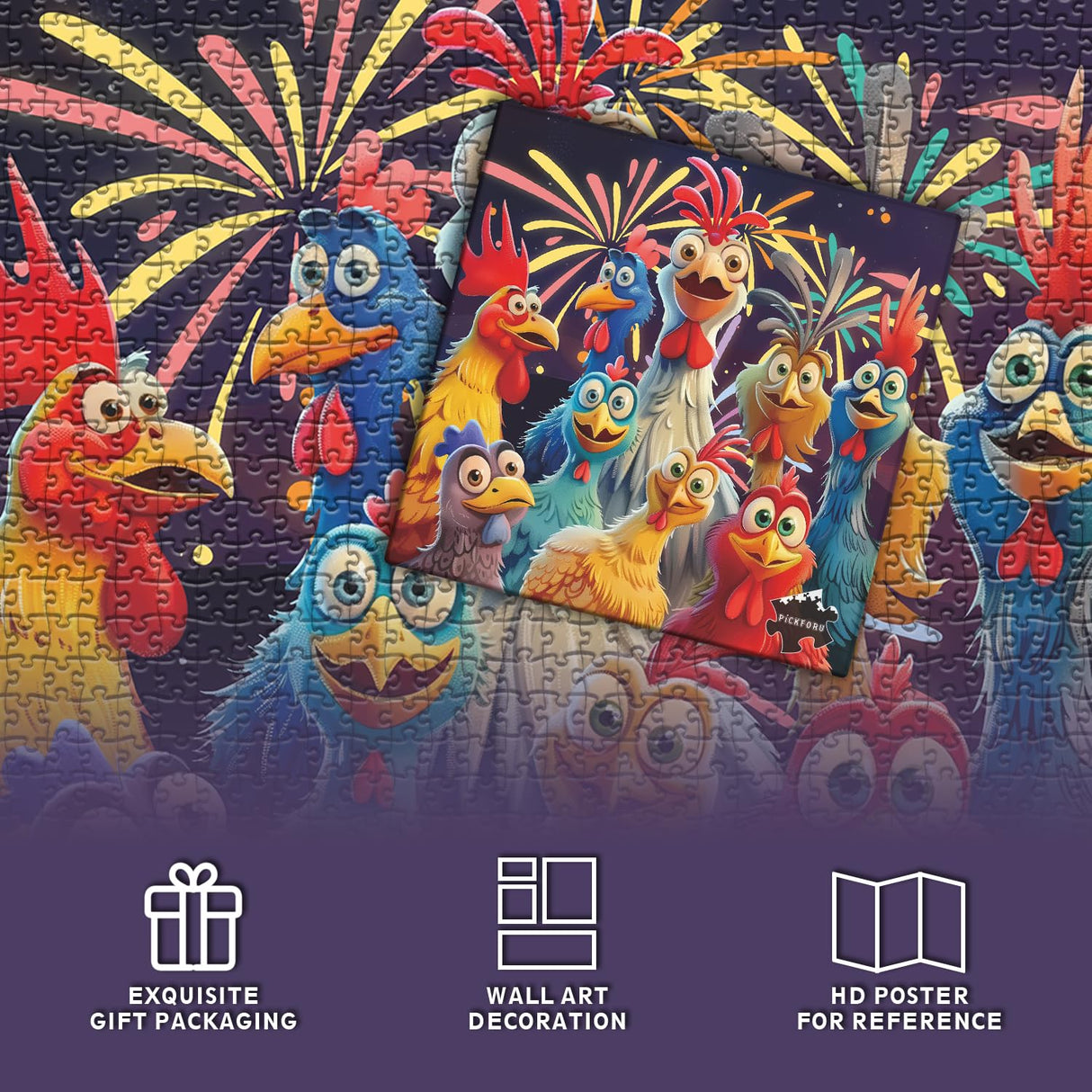 Chicken Puzzles for Adults 1000 Pieces, PICKFORU Happy Chicken Jigsaw Puzzle 1000 Pieces, Funny Rooster Hard Difficult Thanksgiving Puzzle as Wall Art PICKFORU