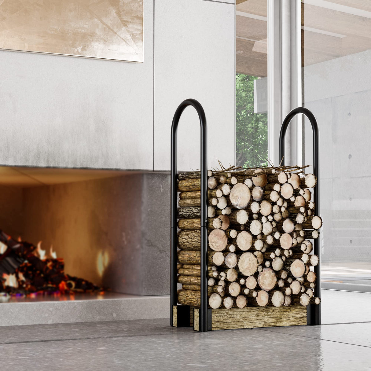 Fire Beauty Firewood Log Rack Adjustable Bracket Kit, Fireplace Wood Storage Holder,Black Powder,Coated Steel, Outdoor and Indoor Fire Beauty