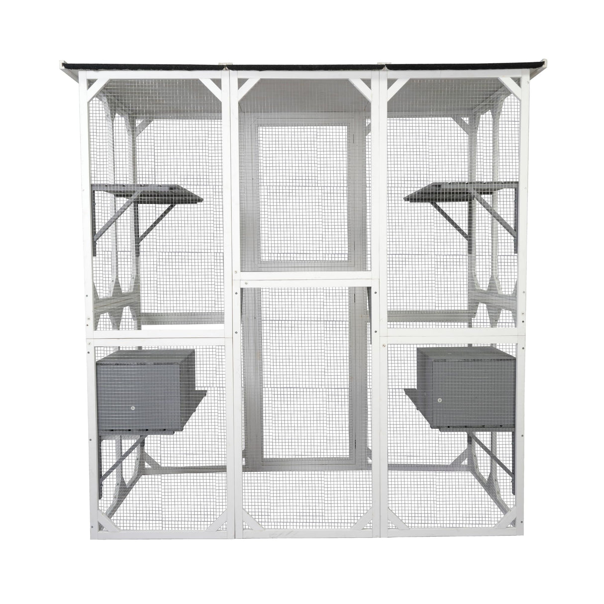 LINKHOO 71" Large Wooden Catio Outdoor Cat Enclosure with Perches and Condos, Cat House Indoor w/Waterproof Roof, 5 Platforms & 2 Resting Box, UV Resistant, Cat Shelter for Outside Patio, White LINKHOO