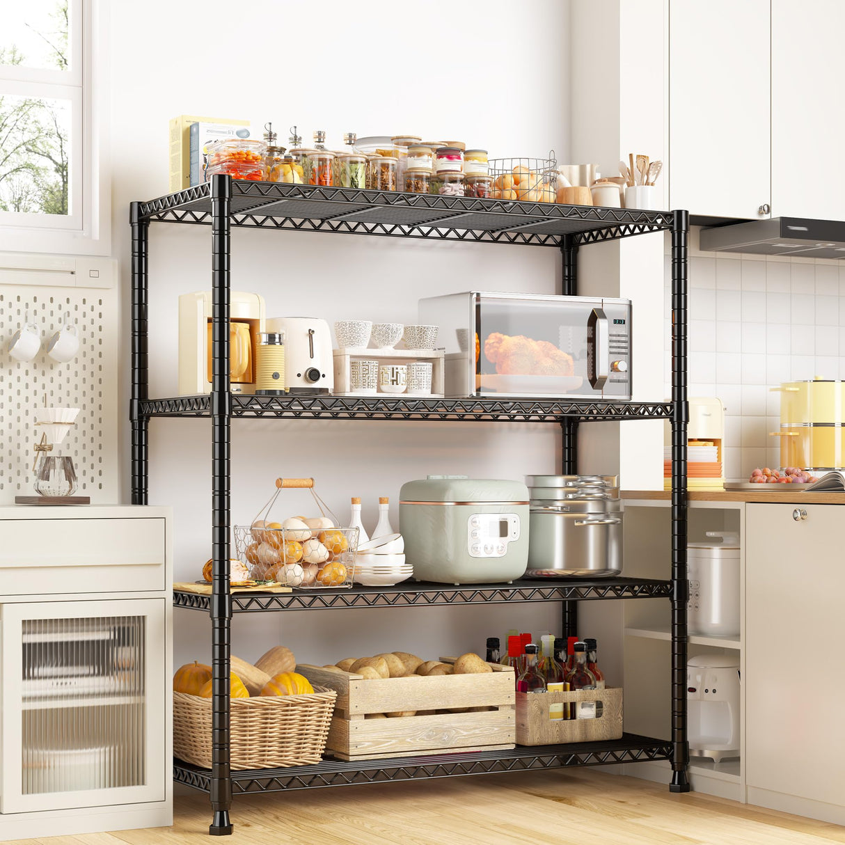 REIBII Wire Shelving Unit Storage Shelves Metal Shelves Heavy Duty Shelving Adjustable Garage Storage Wire Shelf Pantry Shelves for Bedroom Kitchen Rack 35.5''W x 14''D x 59''H REIBII