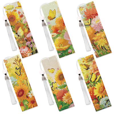 Fall Diamond Art Bookmarks Kit - 6 Pcs Sunflower Diamond Painting Bookmarks Kit for Adults Fall Flower Design, Gem Art Rhinestone Painting Book Marks Set Thanksgiving Gifts