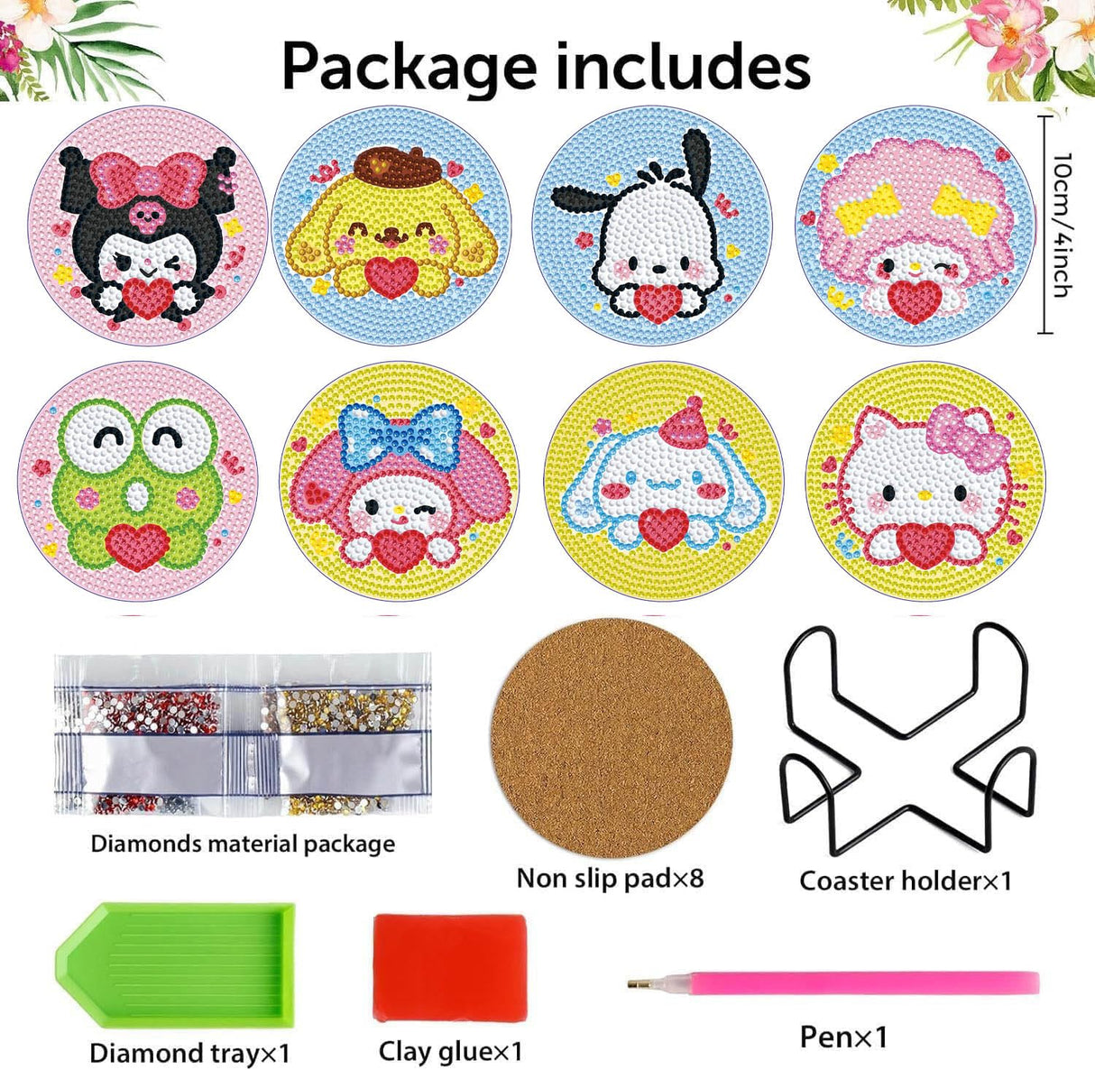 8 PCS Cartoon Diamond Art Coasters Kits, Diamond Painting Coasters with Holder Set of 8, DIY Drink Coasters Art Crafts Supplies for Adults Cup Mat for Home Decor House Warming Gifts Non-Slip 3.9inch YSUNETER