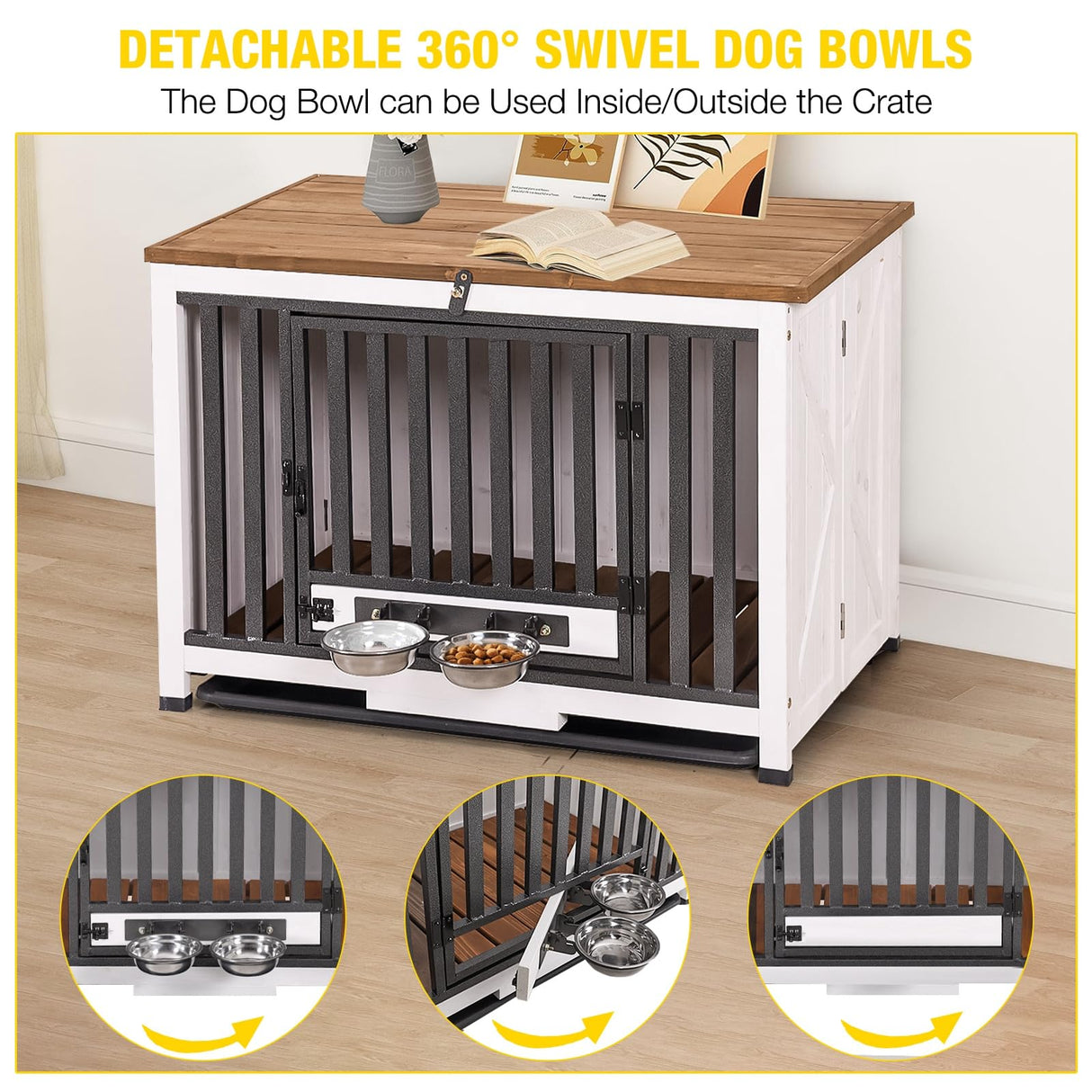 Dog Crate Furniture for Medium and Small Dogs Folding Heavy Duty Dog Kennel End Table, Dog House with Solid Wood Opening Roof Joyqinchen