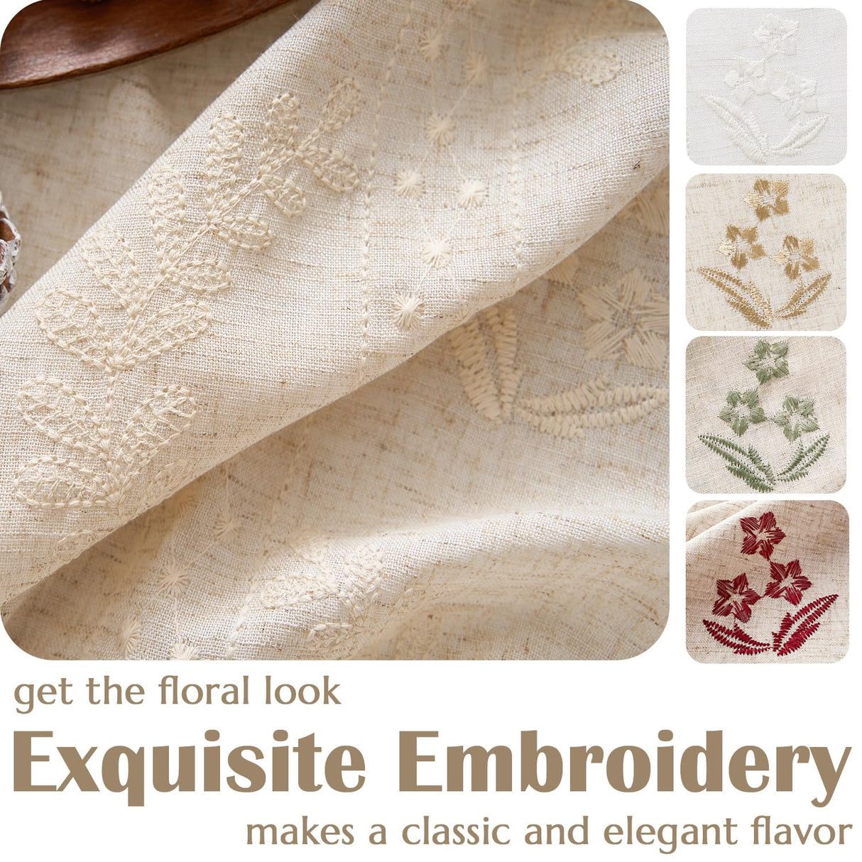 jinchan Belrose Linen Curtains for Bedroom Floral Curtains 84 Inch Length Linen Blend Ivory Embroidered Drapes Farmhouse Flower Patterned Drapes for Living Room Window Treatments Set 2 Panels jinchan