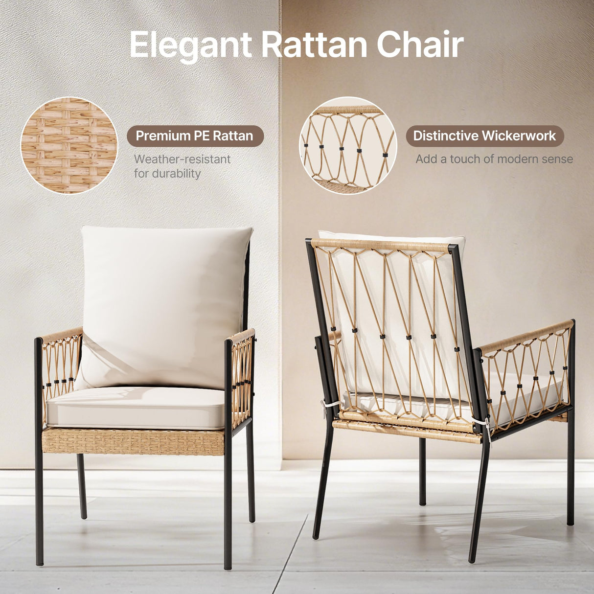 SUNCOZE Outdoor Patio Dining Table and Chairs Set, 5 Pieces PE Rattan Patio Furniture Set with Cushion and Umbrella Hole, Wicker Patio Conversation Sectional Sets for Porch, Backyard and Lawn, Beige SUNCOZE