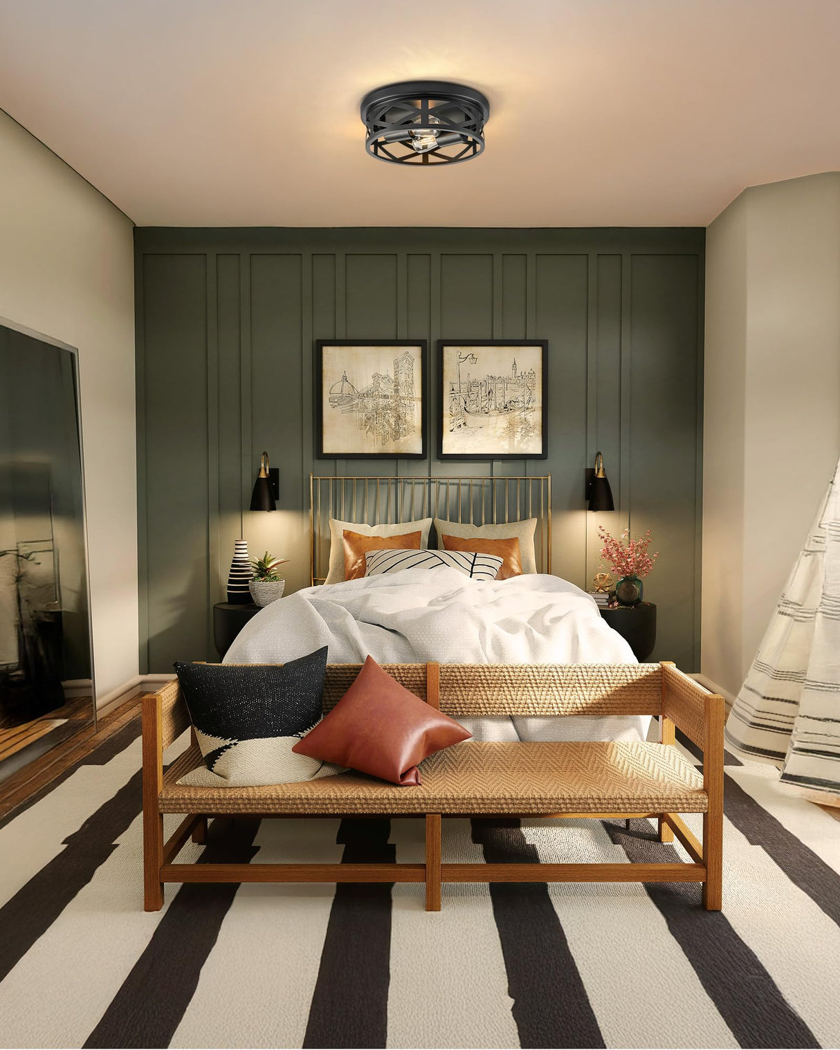 VONLUCE Flush Mount Ceiling Lights, 2-Light Hallway Ceiling Lighting Fixtures, 11 inch Farmhouse Metal Cage Ceiling Lights for Entryway Kitchen, Adjustable Lamp Holders, ETL, 2 pcs, Black VONLUCE