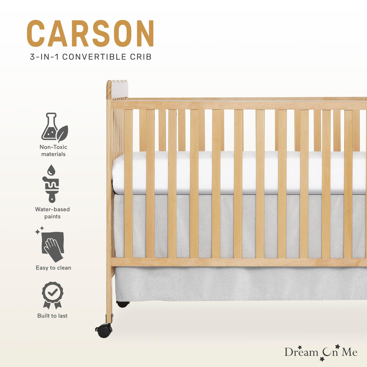Dream On Me Carson Classic 3-in-1 Convertible Crib in Natural Dream On Me