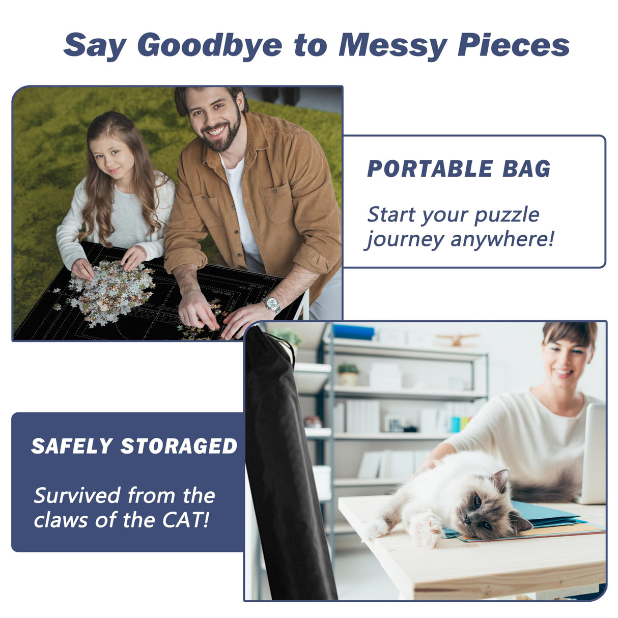 Jigsaw Puzzle Mat Roll Up Fits 2000 1500 1000 Pieces Puzzles, Large Pad Table Non-Slip Board Saver Mats Portable Organizer, 41" x 29" + Inflatable Tube, 3 Straps, Keeper Storage Bag, Adults Kids Gifts Genovega