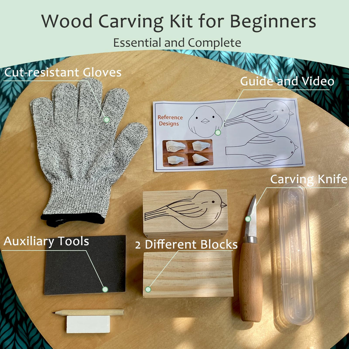 Msamiagfn Wood Carving Kit for Beginners, Essential Wood Whittling Kit for Beginners, Knife Tools Accessories, Balsawood and Basswood Blocks, Bird Carving Video Tutorial, DIY Kits for Adults Hobbies msamiagfn