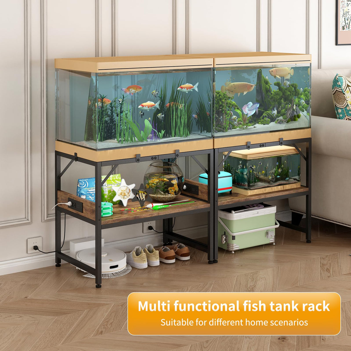 METYERRY Modern 20 Gallon Fish Tank Stand for Home Office, 2-Tier Aquarium Stand with Shelf for Storage, Fish Tank Table 24" x 12" x 21", Ideal for Breeder Tanks, and Reptile Terrariums, Rustic Brown METYERRY