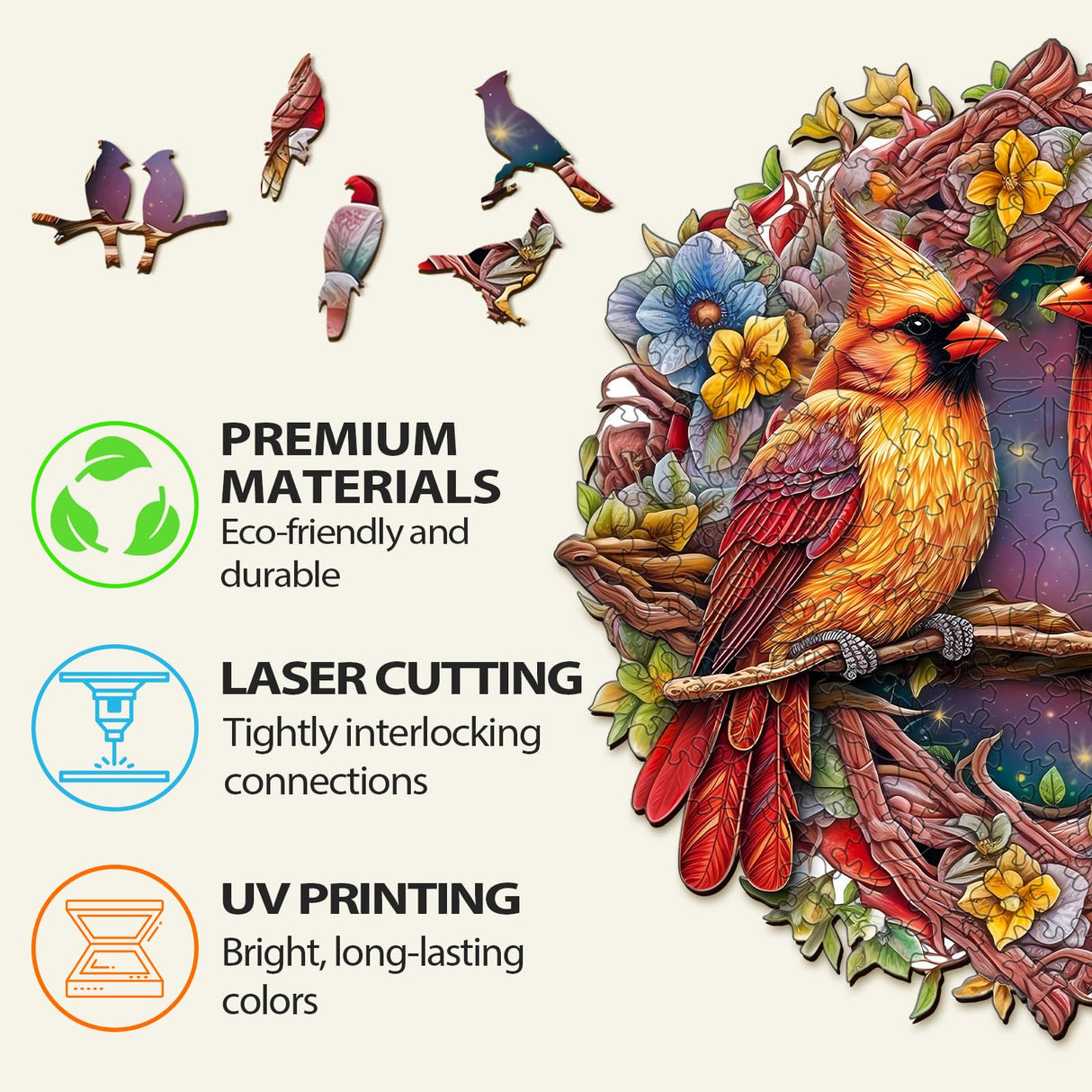 Wooden Puzzles for Adults, Cardinal Puzzles, 200 Pieces Puzzles for Adults, Christmas Puzzle Gifts for Women, Wooden Jigsaw Puzzles (M-11.9 * 11.8in) NABYSHOP