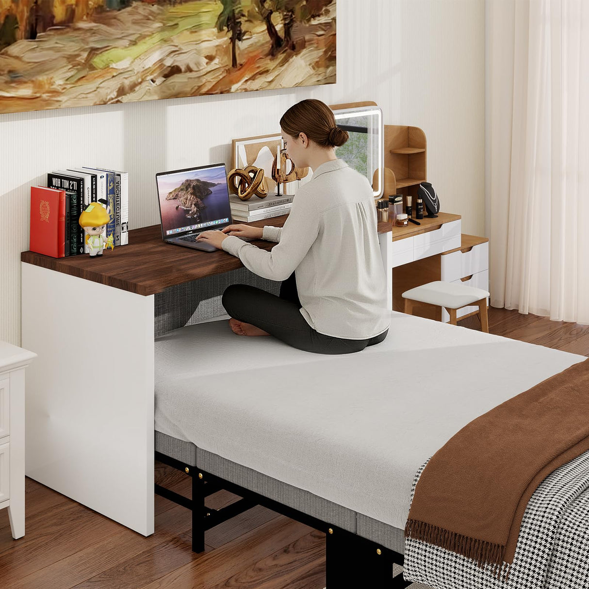 DoCred Twin Size Murphy Bed with Headboard, 2 in 1 Cabinet Bed with Desk, Foldable Hideaway Beds for Guest Bedroom, Living Room, Office DoCred