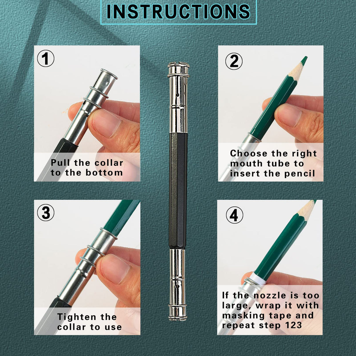 5 Pcs Adjustable Metal Pencil Extender for Artists Pencil Pull Pro Charcoal Holder, Double-ended pen sleeve extender Pencil Lengthener Tool Coupling Device for School Office Sketch Art Writing Hetenoyo