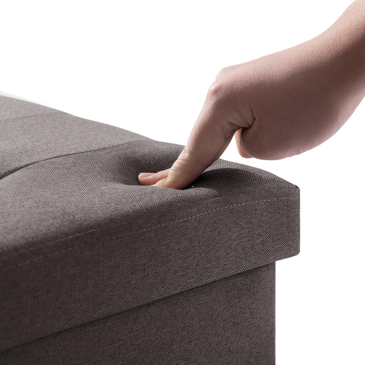 BRIAN & DANY 30” Folding Storage Ottoman Bench with Wooden Feet and Lid, Linen Fabric Bench with Resilient Sponge Padded for Bedroom, Living Room & Entryway, Foot Rest, Brown BRIAN & DANY