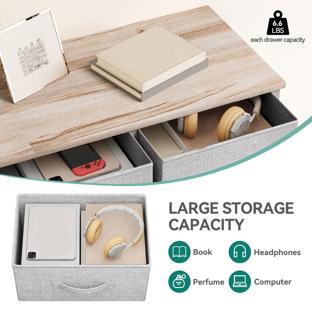 YITAHOME Dresser with 5 Drawers - Fabric Storage Tower, Organizer Unit for Bedroom, Living Room, Closets - Sturdy Steel Frame, Wooden Top YITAHOME