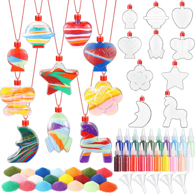 Yinkin 65 Pcs Sand Art Bottle Necklaces Bulk Sand Craft Kit for Party Favors 20 Styles Sand Art Bottles 40 Colored Sand Art 5 Funnels Sand Art Party Supplies for DIY Art Activity Group Birthday