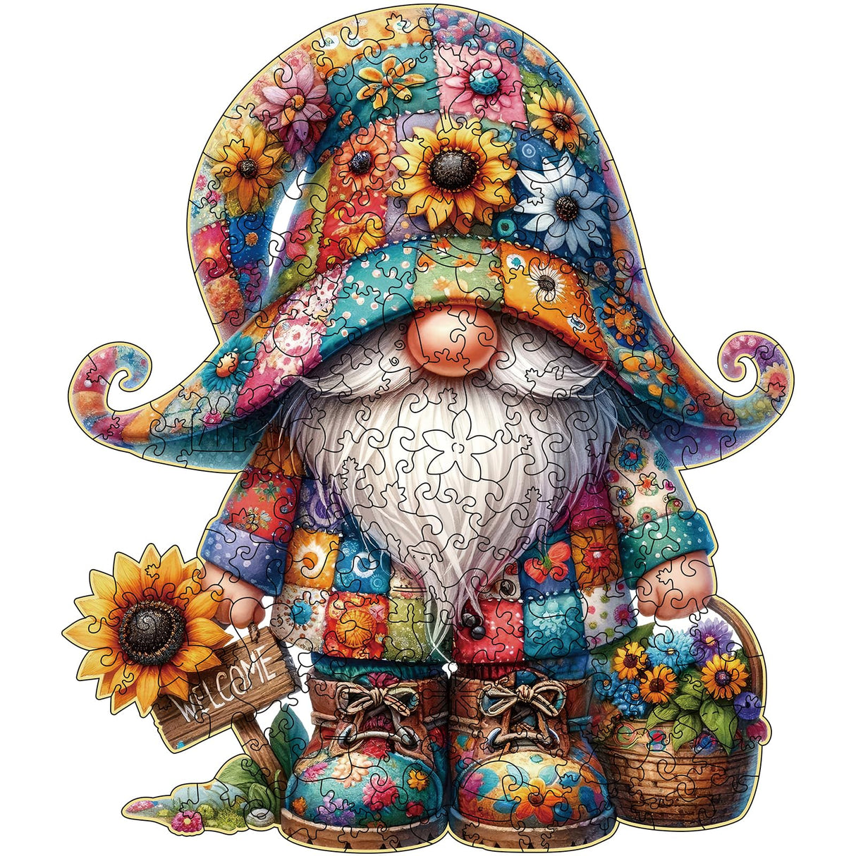 Hlison Wooden Jigsaw Puzzles, Gnome Wooden Puzzles for Adults with Unique Shape, Medium 10.3"x11.8" Wooden Puzzles with Exquisite Wooden Box Packaging Hlison