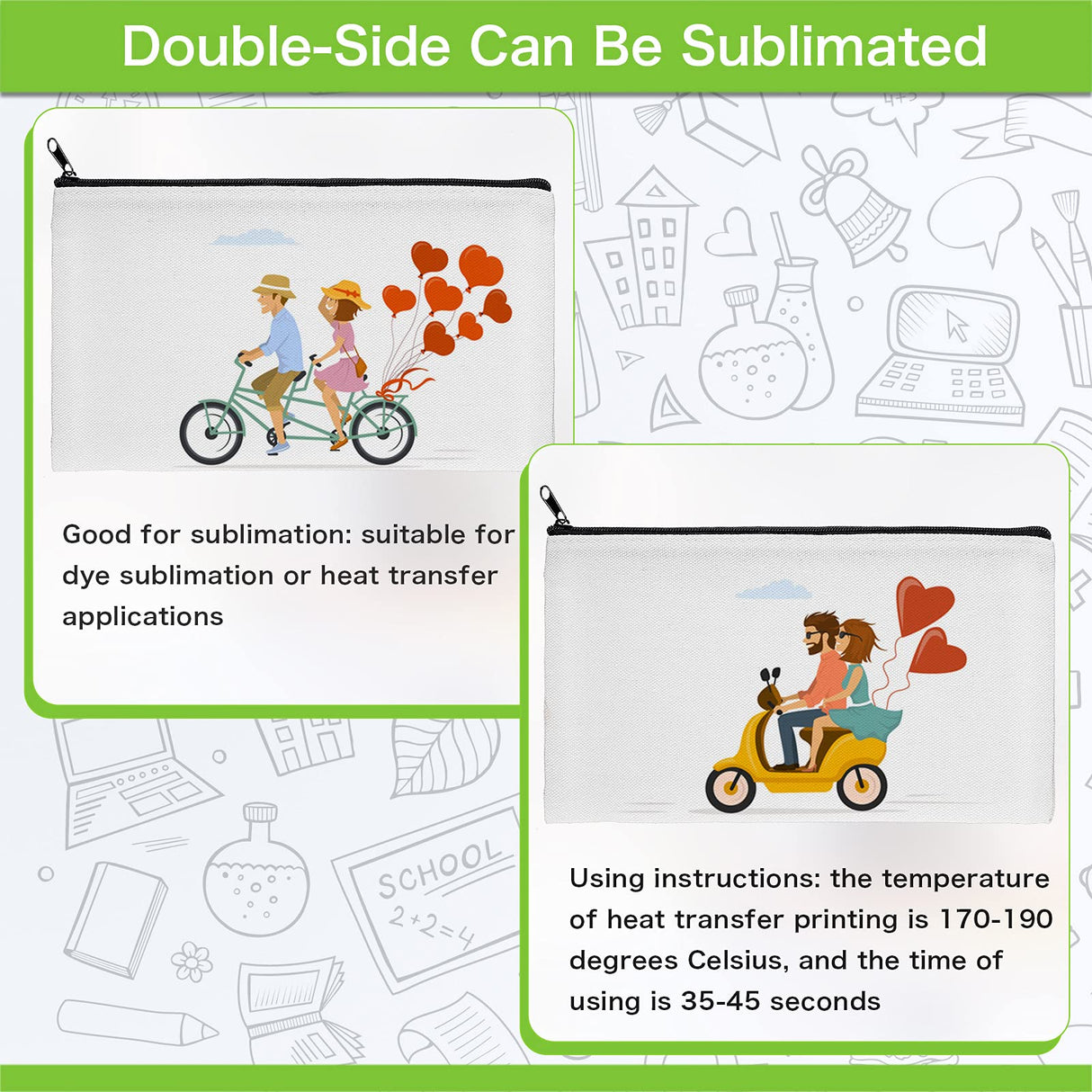 Sublimation Blank Bag Canvas Zipper Pouch Blank Makeup Bag Canvas Double-side Blank Pencil Case Bags for Painting DIY, 8.3 x 4.7 Inches(24 Pieces) Tenare