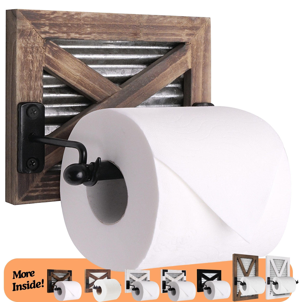 Autumn Alley Rustic Farmhouse Toilet Paper Holder Wall - Farmhouse Bathroom Country Decor Accessories with Warm Brown Wood, Galvanized Metal & Black Adds Western Decor Charm Autumn Alley