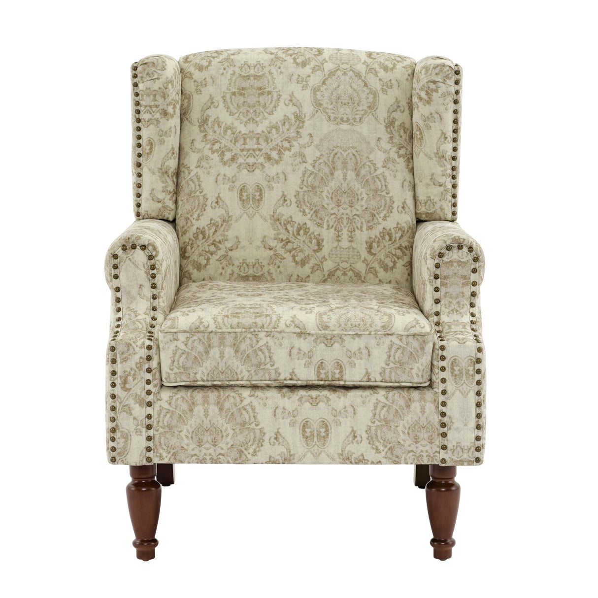 Pia Ricco High Back Floral Accent Chair - Retro Wingback Upholstered Armchair with Nailhead Trim, Solid Wood Legs, Fabric Living Room Bedroom Reading Chair (Flower White) Pia Ricco