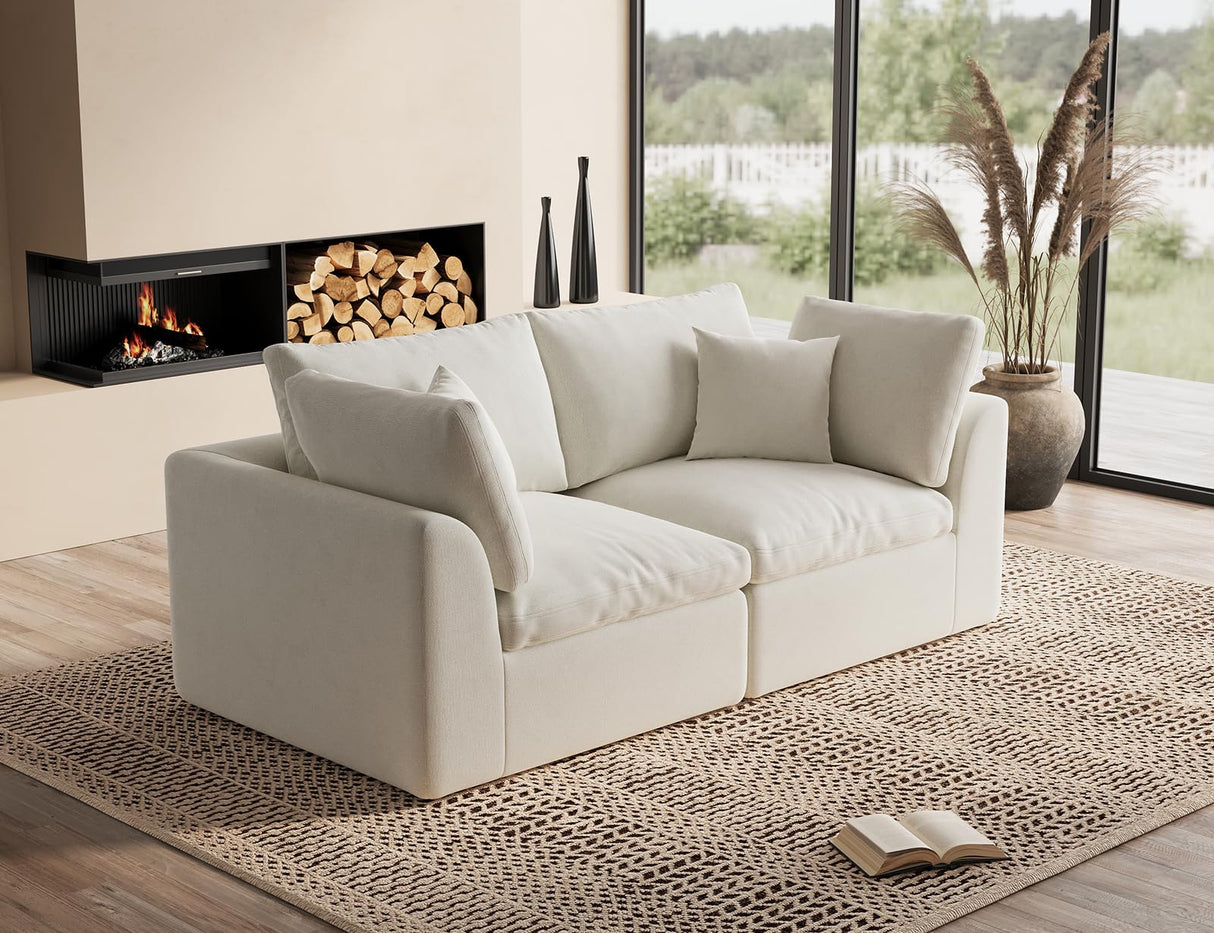 ohllob 78.9" Loveseat Sofa, Cloud Boneless Couches for Living Room, Modern Modular Sectional Sofa, Oversized, Warm White ohllob