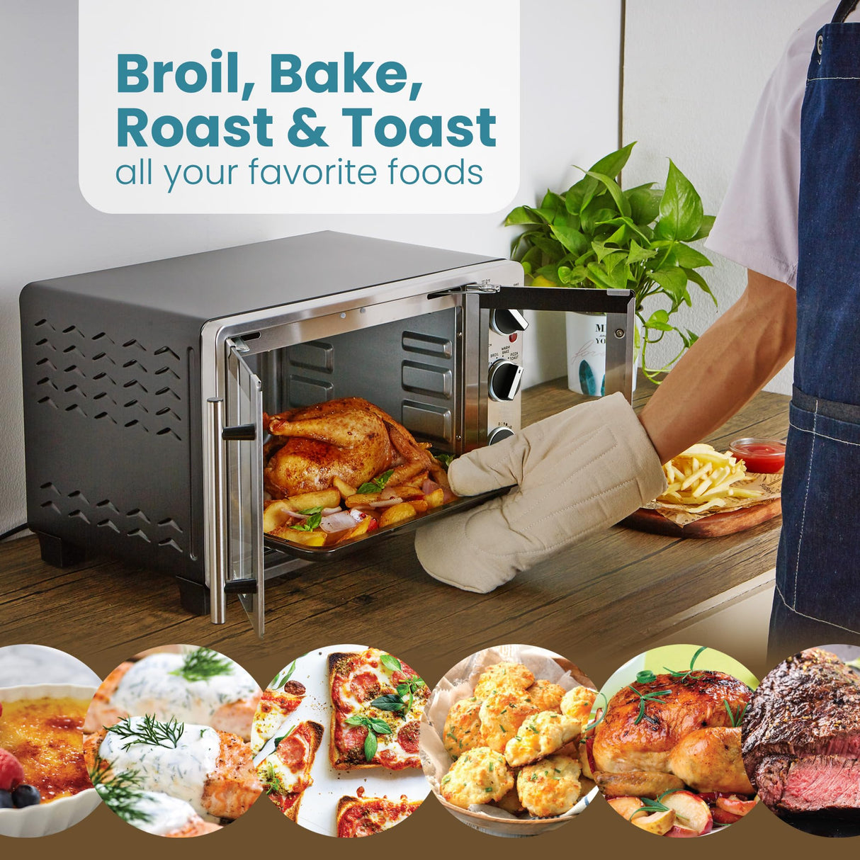 Elite Gourmet ETO2530M Double French Door Countertop Toaster Oven, Bake, Broil, Toast, Keep Warm, Fits 12" pizza, 25L capacity, Stainless Steel & Black Elite Gourmet