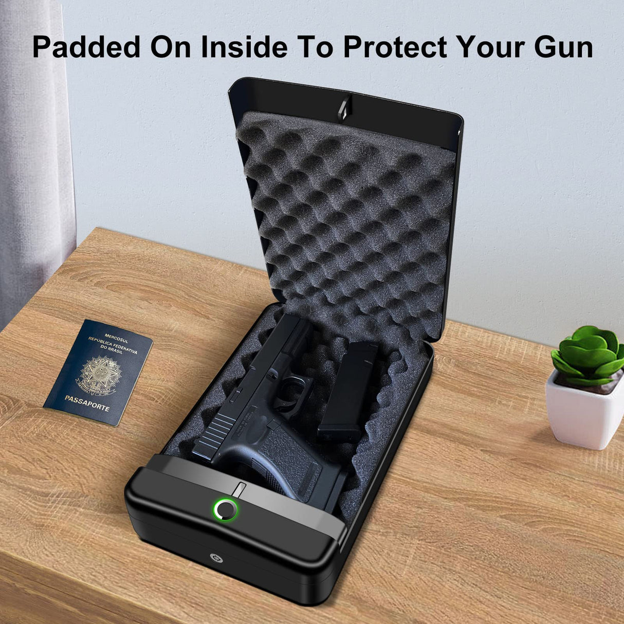 HOLEWOR Gun Safe, Small Gun Safes for Pistols Biometric Fingerprint Quick Access Pistol Safe Portable Handgun Safe for Travel, Car, Home HOLEWOR