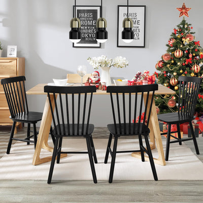 ClinQ Windsor Dining Chair Set of 4, Spindle Back Wooden Chairs for Kitchen and Dining Room, Farmhouse Country Wooden Dining Chairs for Dining Living Room, Farmhouse Restaurant, Black
