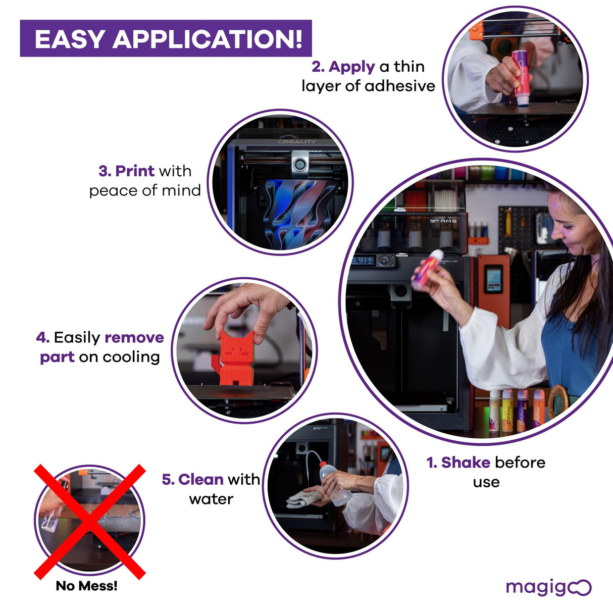 Magigoo MO2016 All-in-One 3D Printer Adhesive Glue, Reduces Warping for ABS, PLA, PETG, HIPS and TPU Filament on Glass, Flex Plate, PEI, Buildtak, Kapton 50ml, 1.69 fl. oz. Magigoo