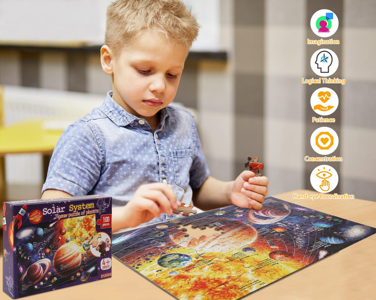 Puzzles for Kids Ages 4-8, 3-5, 6-8, 8-10 Boys Girls - 100 Piece Solar System Space Kids Jigsaw Puzzles - Science Educational Toys for Kids 5-7 Planets for Kids Solar System Toys OSBOO