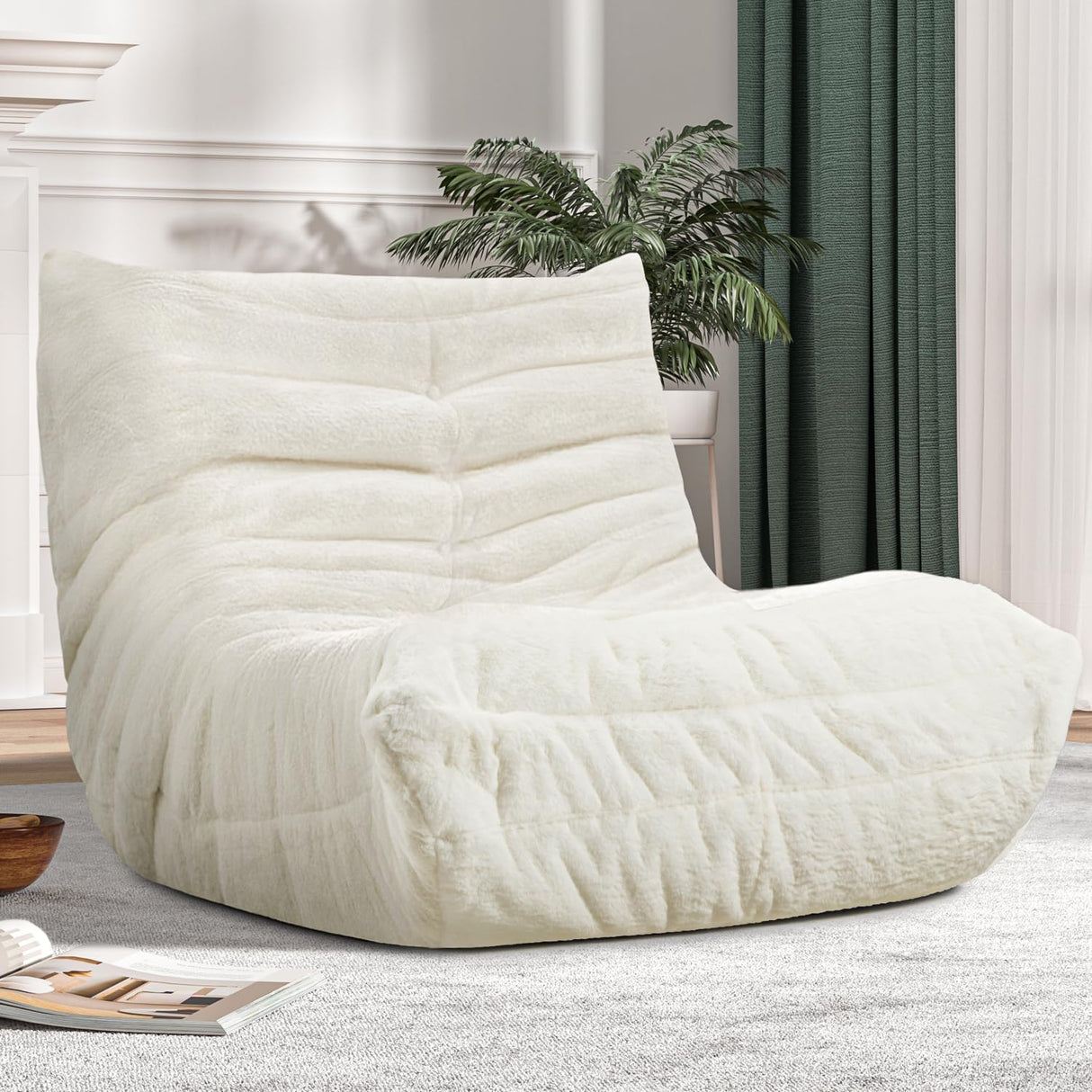 Cansunna Bean Bag Chair Big Sofa Beanbag Chair for Adults Fireside Chair Bean Bag Lounger with Memory Foam Filled for Home,Apartment or Gaming Venue (White Plush) Cansunna
