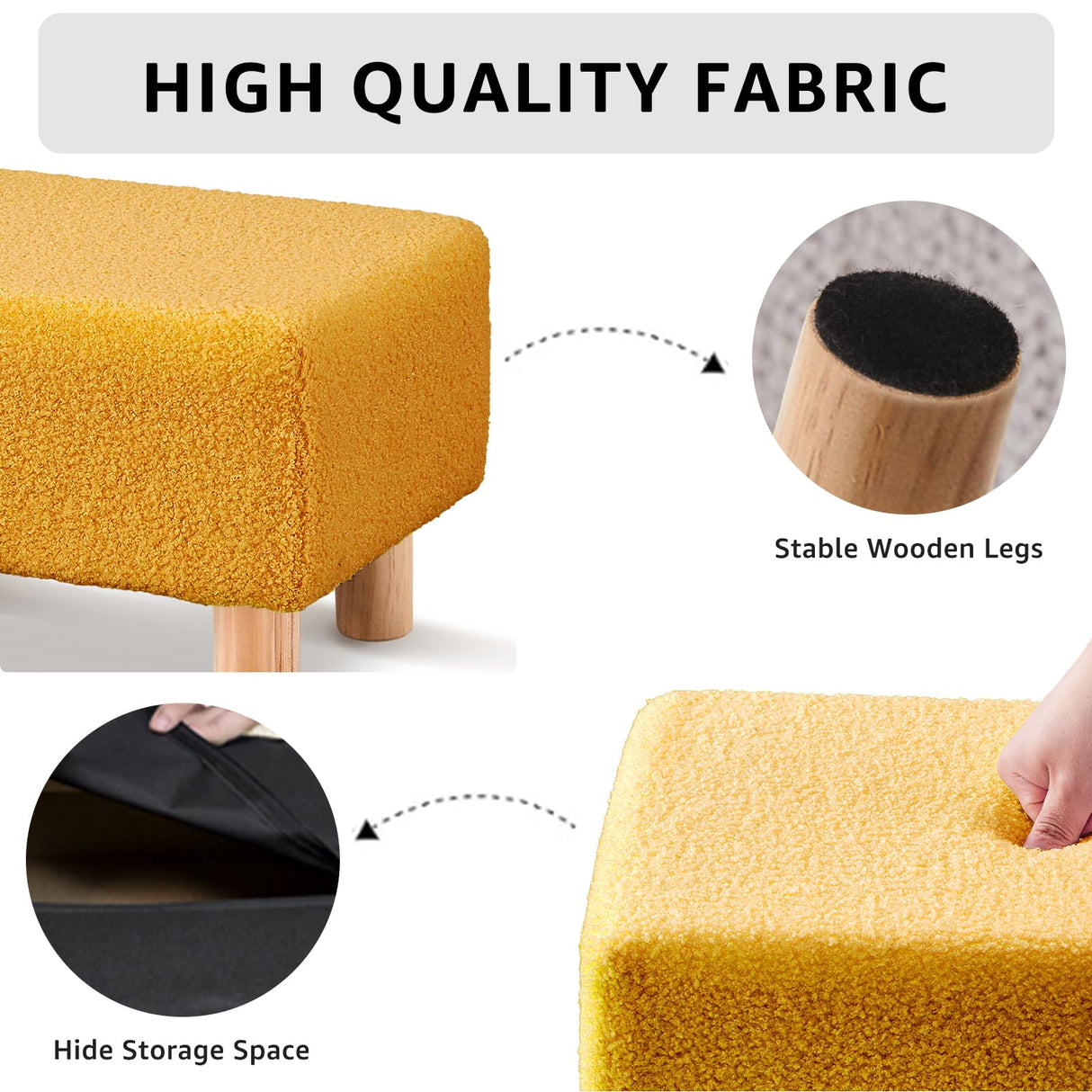 Wimarsbon Ottoman,Modern Footrest with Soft Padded Seat,Teddy Velvet Foot Stool with Wood Legs,Small Square Pouf for Living Room,Bedroom and Office (Brilliant Yellow) Wimarsbon