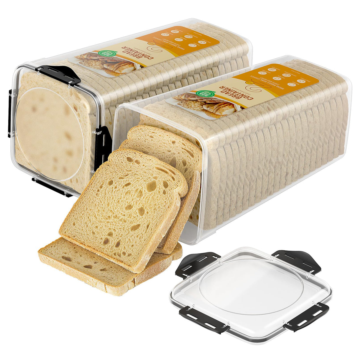 DaCool Bread Box 2 Pack, Plastic Bread Container, Bread Storage for Kitchen Counter, Bread Keeper with Airtight Lid, Tall Bread Saver, Sandwich Bread Holder, 5.6 Qt / 5.3L Each DaCool