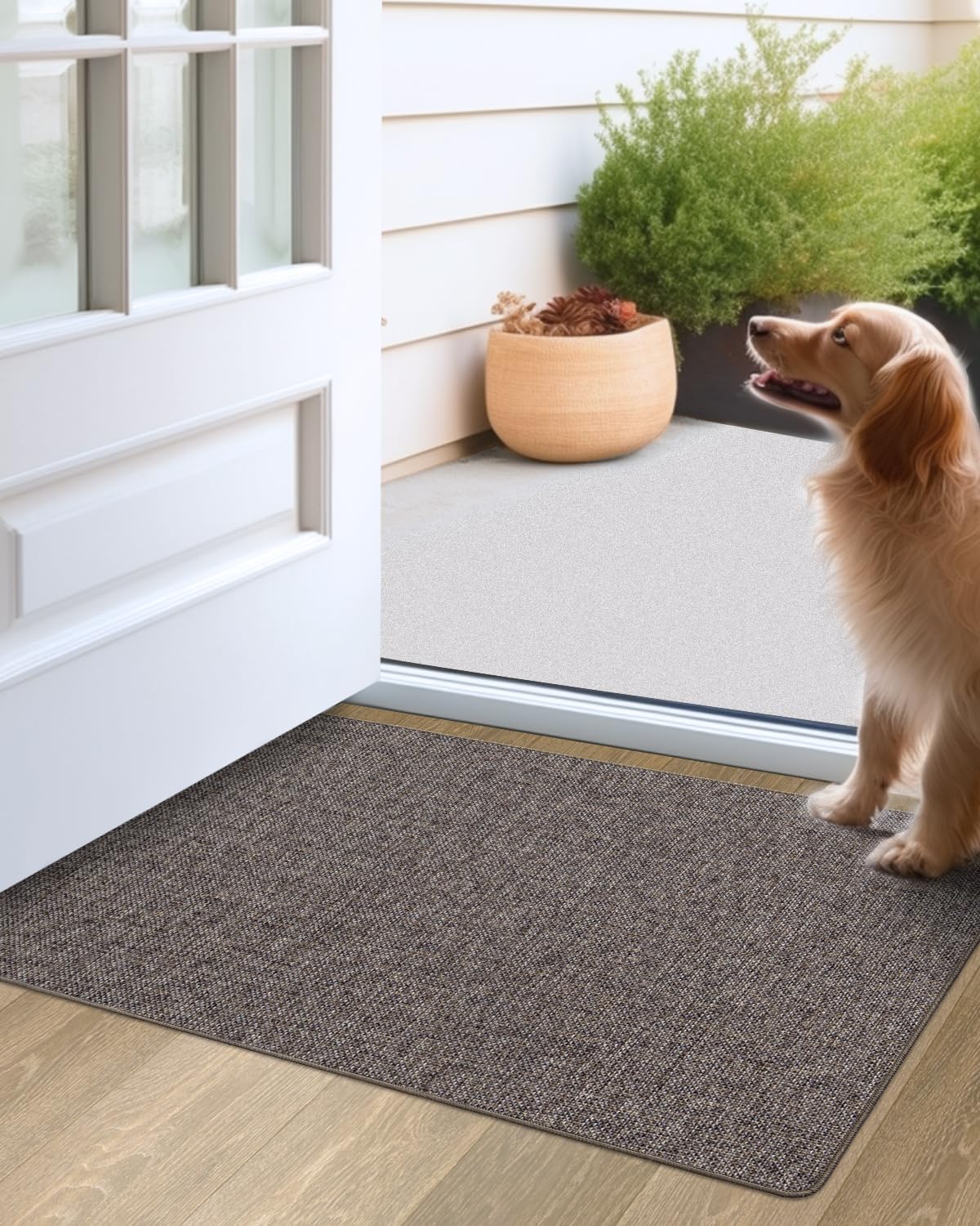 LUMI Indoor Door Mat, Non Slip Rubber Backing Ultra Thin Door Mat, Easy Clean Low Profile Door Mats for Inside House, Patio, Brown 24"x36" LUMI