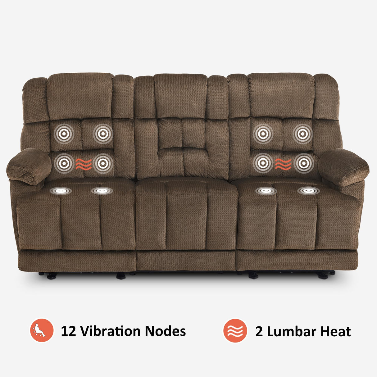 MCombo Zero Gravity Power Recliner Sofa with Drop Down Table, Heat and Vibration Massage, 3 Seater Dual Reclining Couch with USB Ports, Cup Holders for Living Room, Fabric RS6236 (Dark Brown) MCombo