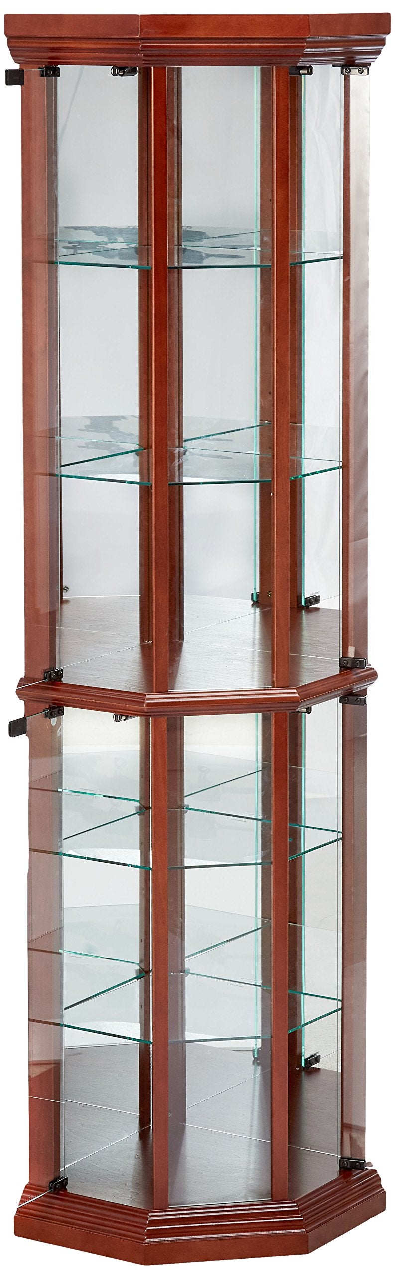 Glass Corner Curio Cabinet with 6-Shelf Medium Brown 3393 Coaster Home Furnishings