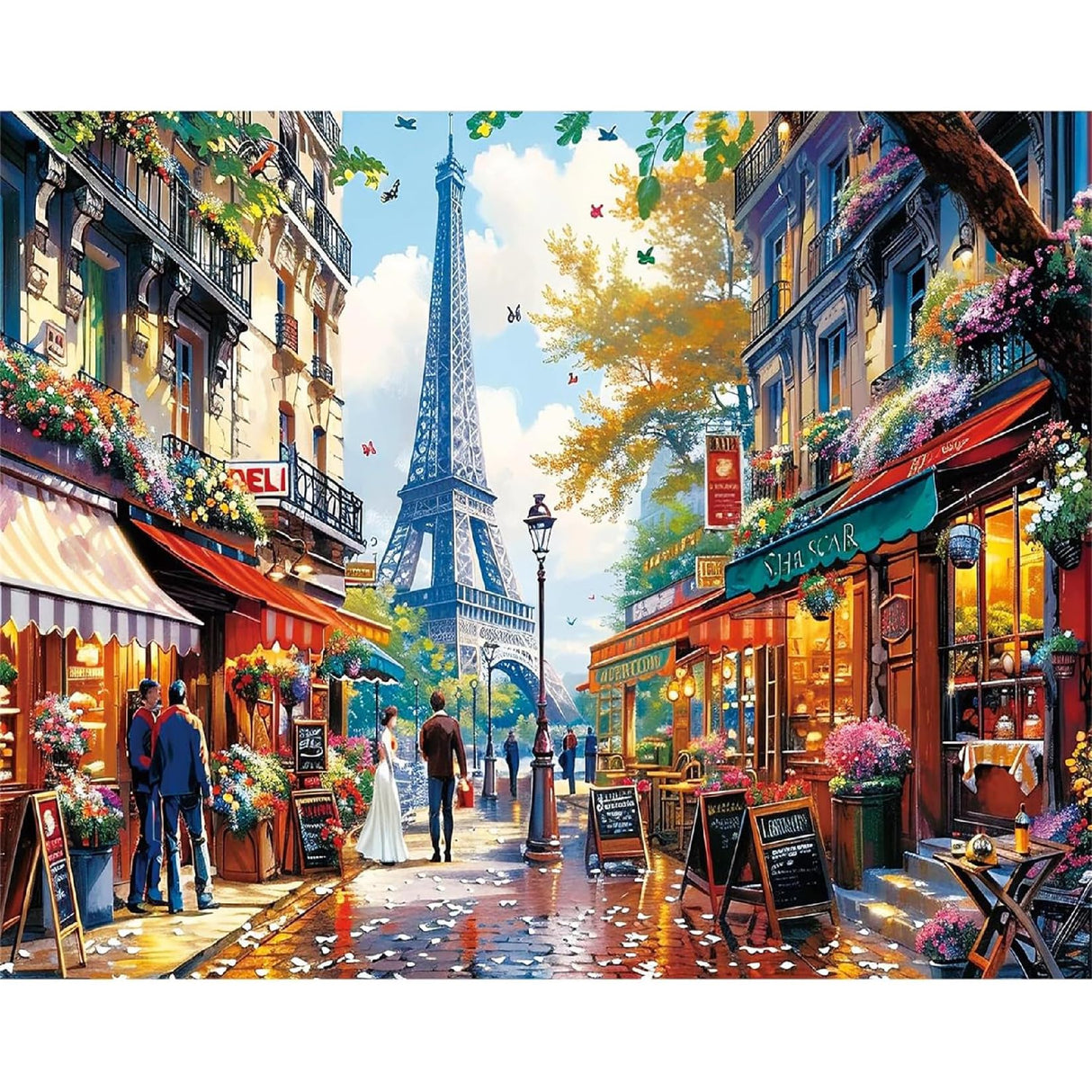 Paris Paint by Numbers Kit for Adults - The Eiffel Tower Adults' Paint-by-Number Kits for Beginner Acrylic On Canvas DIY Streetscape Oil Painting Kit for Gift Home Wall Decor 16x20 Inch Ammklfh