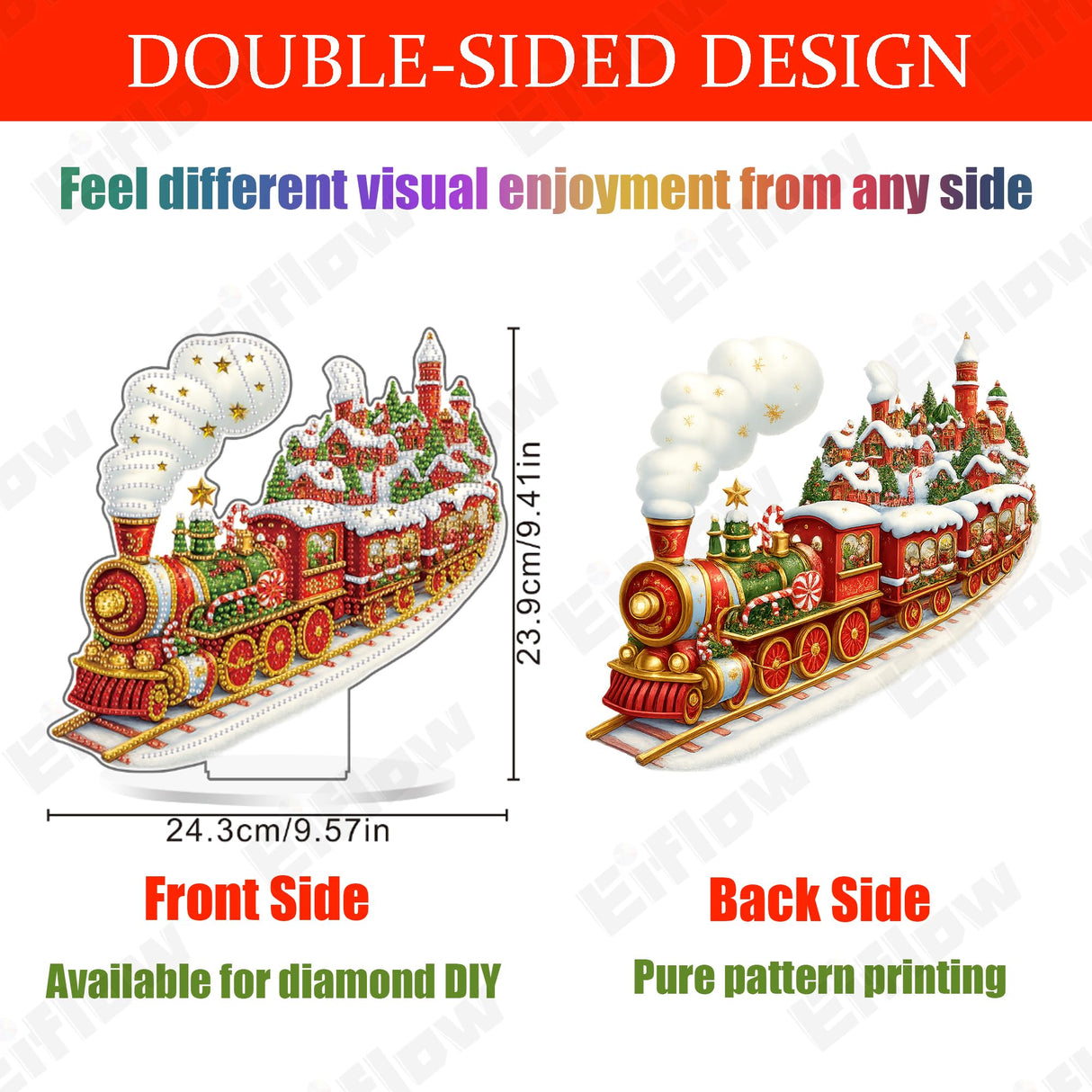 Eiflow Desktop Diamond Art Kit for Adults Christmas, DIY Tabletop Diamond Art Painting with Stand, Acrylic Stand Up Gem Painting Board Kits(Christmas Train) Eiflow