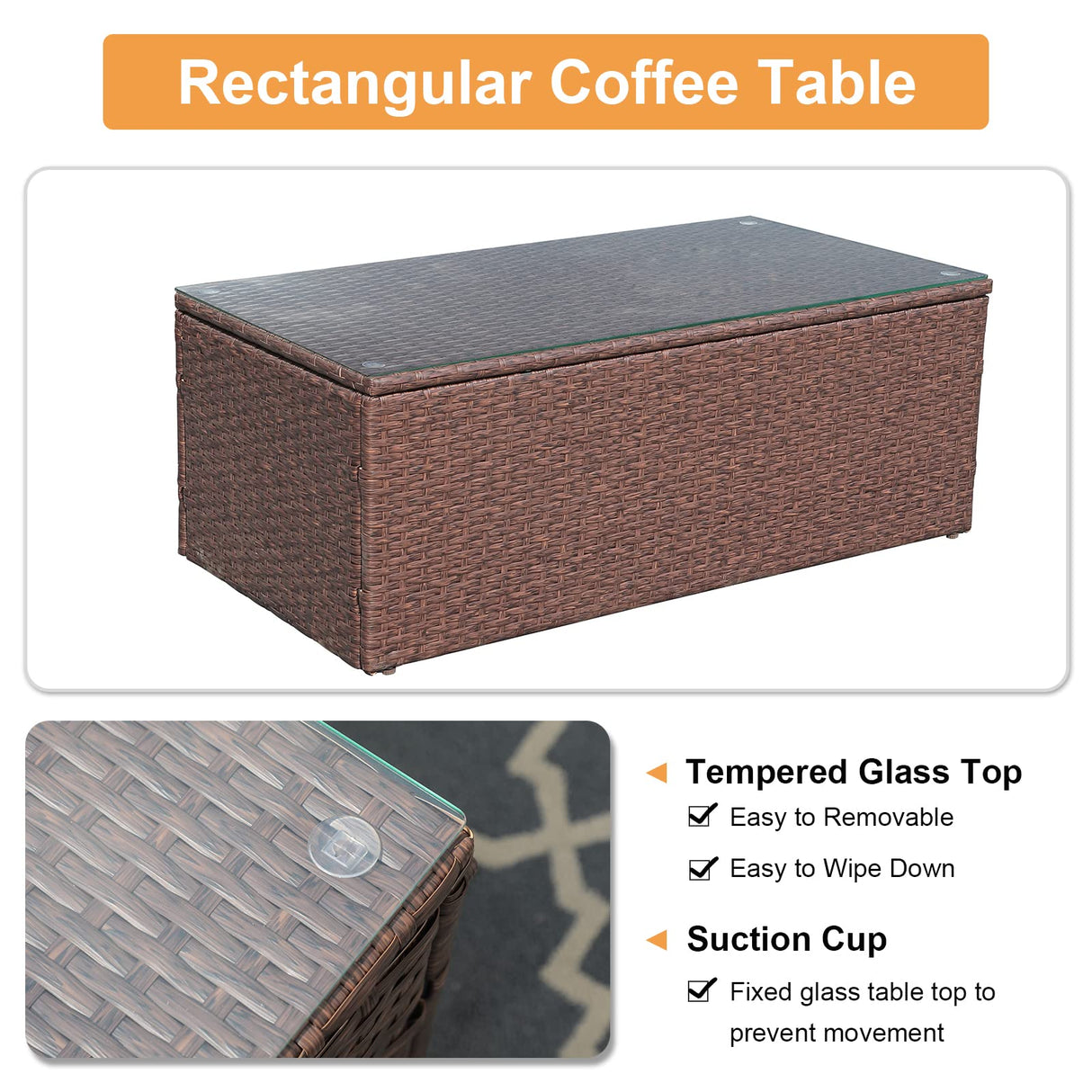 Super Patio 10 Piece Patio Furniture Set with Storage Box and Ottomans, Rattan Outdoor Conversation Set with Tempered Glass Coffee Table, Outdoor Sectional Sofa for Garden, Backyard, Deck, Brown Super Patio