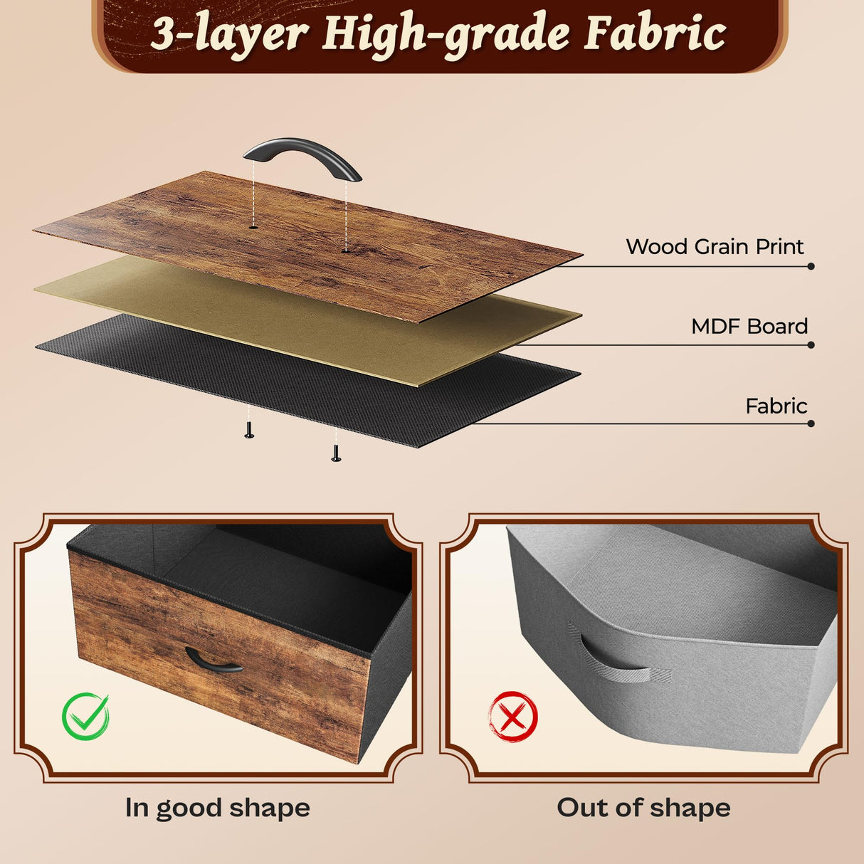 Huuger 63 Inch Long Dresser for Bedroom, Wide TV Stand for 55, 65, 70 Inch TV, 6 Drawer Dresser for Closet with Fabric Drawers, Storage Organizer for Bedroom, Entryway, Rustic Brown Huuger