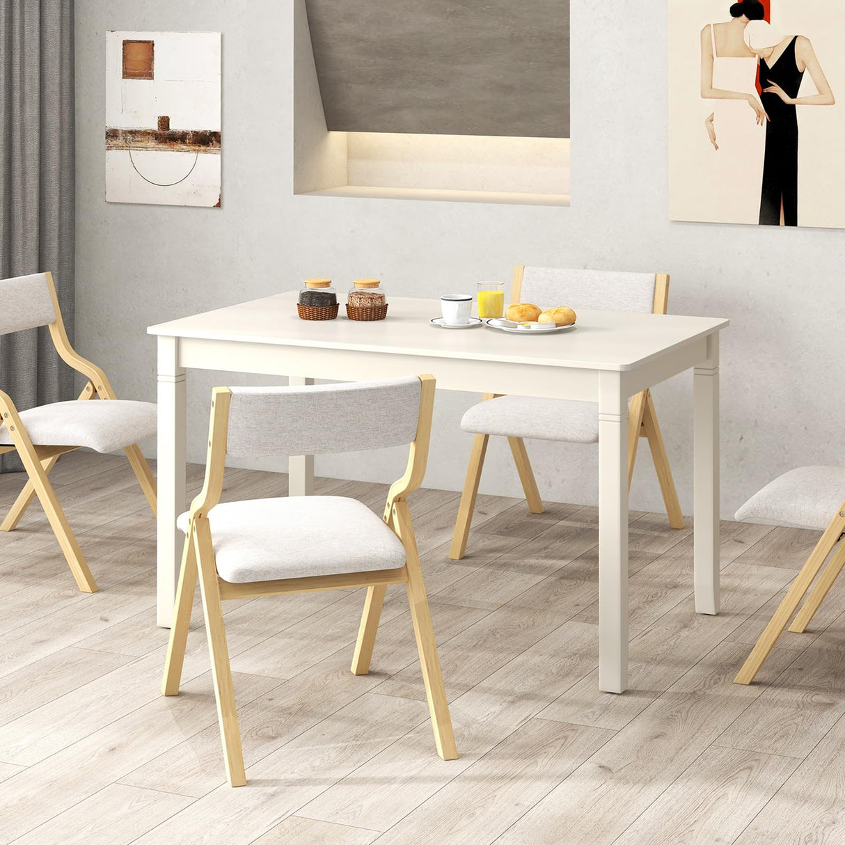 Giantex Dining Table for 4 People, 48” x 29” Kitchen Table with Wood Legs, Rectangular Dinner Table for Small Space, Apartment, Living Room, Dinette Table, Load 330 Lbs, Dining Room Table (White) Giantex