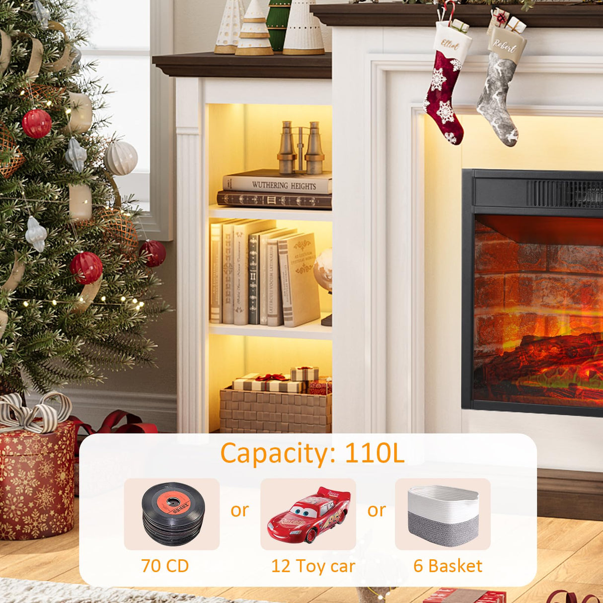 72" LED Electric Fireplace with Mantel, Fireplace TV Stand for 80 Inch TV, Entertainment Center with 23'' Red Brick Fireplace, Delicate Three-Dimensional Molding with Remote Control for Living Room BOSHIRO