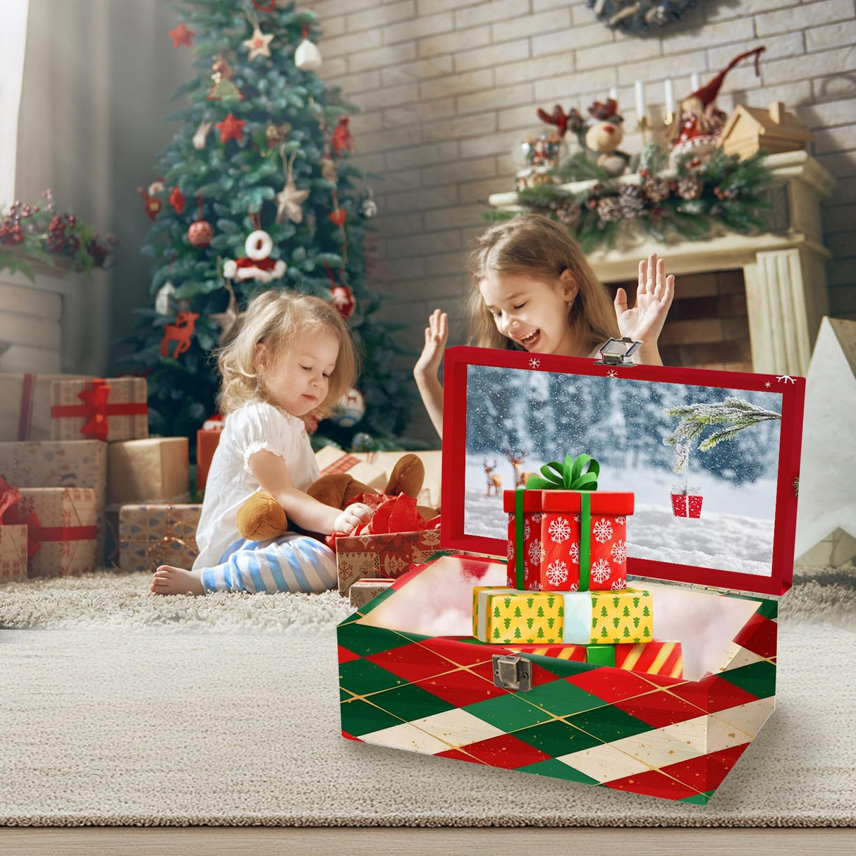 Aiofaervy Large Unfinished Wooden Box with Locking Clasp, 13x10x4.5 inch Natural Wooden Storage Boxes Unfinished Pine Wood Box for Art Hobbies Photos Jewelry DIY and Home Storage Aiofaervy